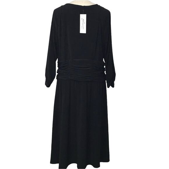 NY Collection 3X-Large Midi A-Line Dress 3/4 Sleeve Stretch Ruched Waist Black - Picture 7 of 11